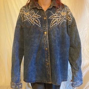 Denim embroidered button up shirt